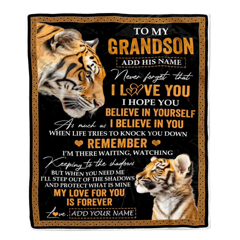 Personalized Gifts For Grandson Blanket From Grandpa Grandma Tiger My Love For You Is Forever Grandson Birthday Gifts Graduation Christmas Fleece Blanket | teecentury