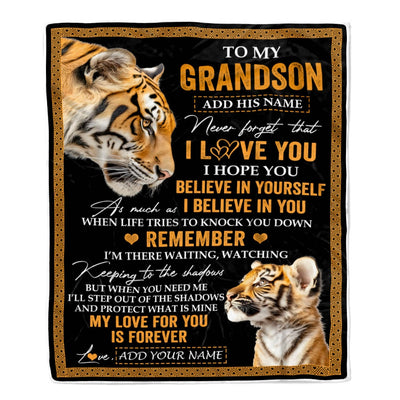 Personalized Gifts For Grandson Blanket From Grandpa Grandma Tiger My Love For You Is Forever Grandson Birthday Gifts Graduation Christmas Fleece Blanket | teecentury