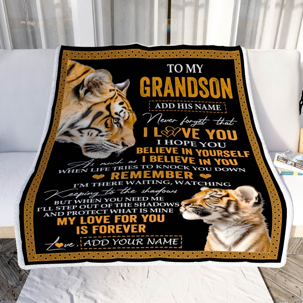 Personalized Gifts For Grandson Blanket From Grandpa Grandma Tiger My Love For You Is Forever Grandson Birthday Gifts Graduation Christmas Fleece Blanket | teecentury