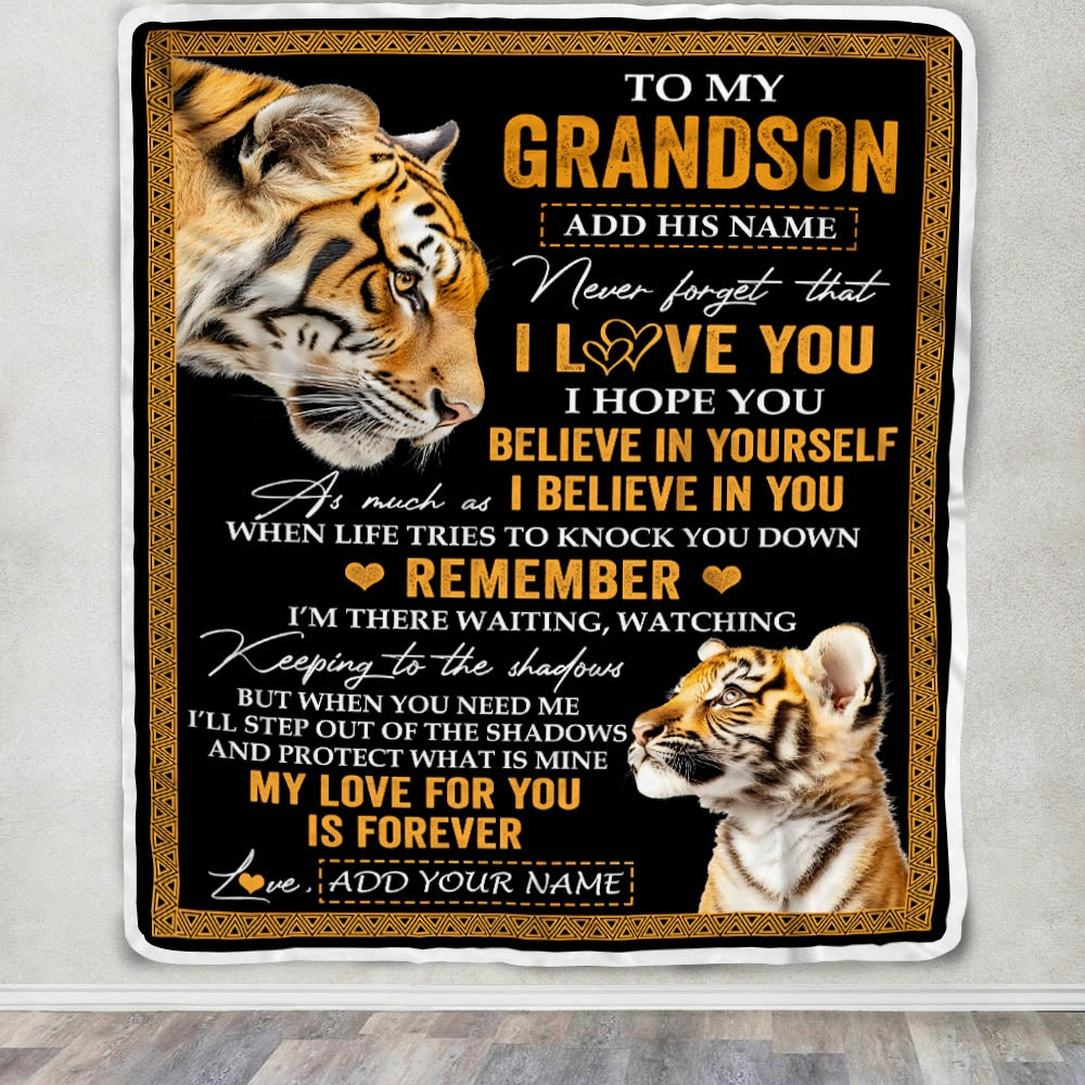 Personalized Gifts For Grandson Blanket From Grandpa Grandma Tiger My Love For You Is Forever Grandson Birthday Gifts Graduation Christmas Fleece Blanket | teecentury