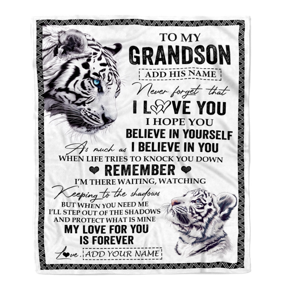 Personalized Gifts For Grandson Blanket From Grandpa White Tiger My Love For You Is Forever Grandson Birthday Gifts Graduation Christmas Fleece Blanket | teecentury