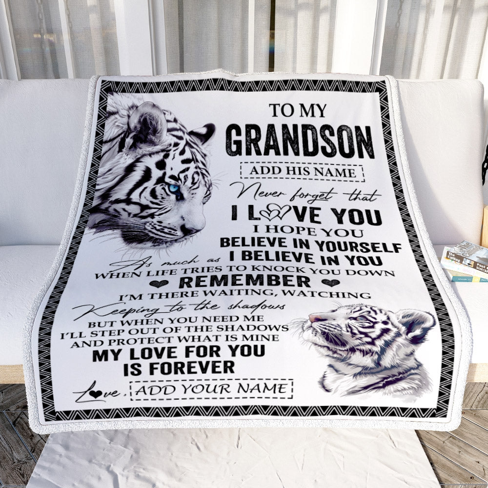 Personalized Gifts For Grandson Blanket From Grandpa White Tiger My Love For You Is Forever Grandson Birthday Gifts Graduation Christmas Fleece Blanket | teecentury