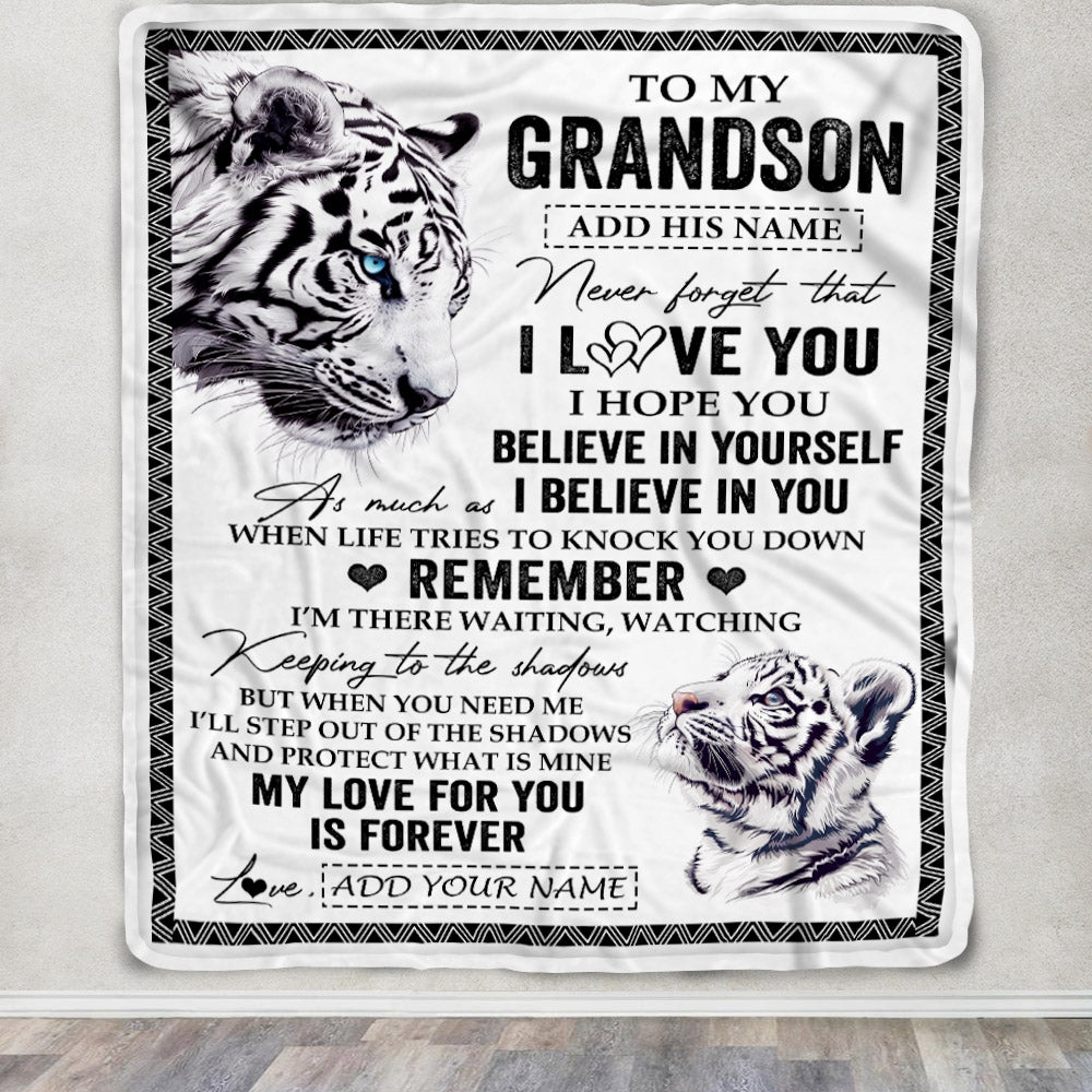 Personalized Gifts For Grandson Blanket From Grandpa White Tiger My Love For You Is Forever Grandson Birthday Gifts Graduation Christmas Fleece Blanket | teecentury