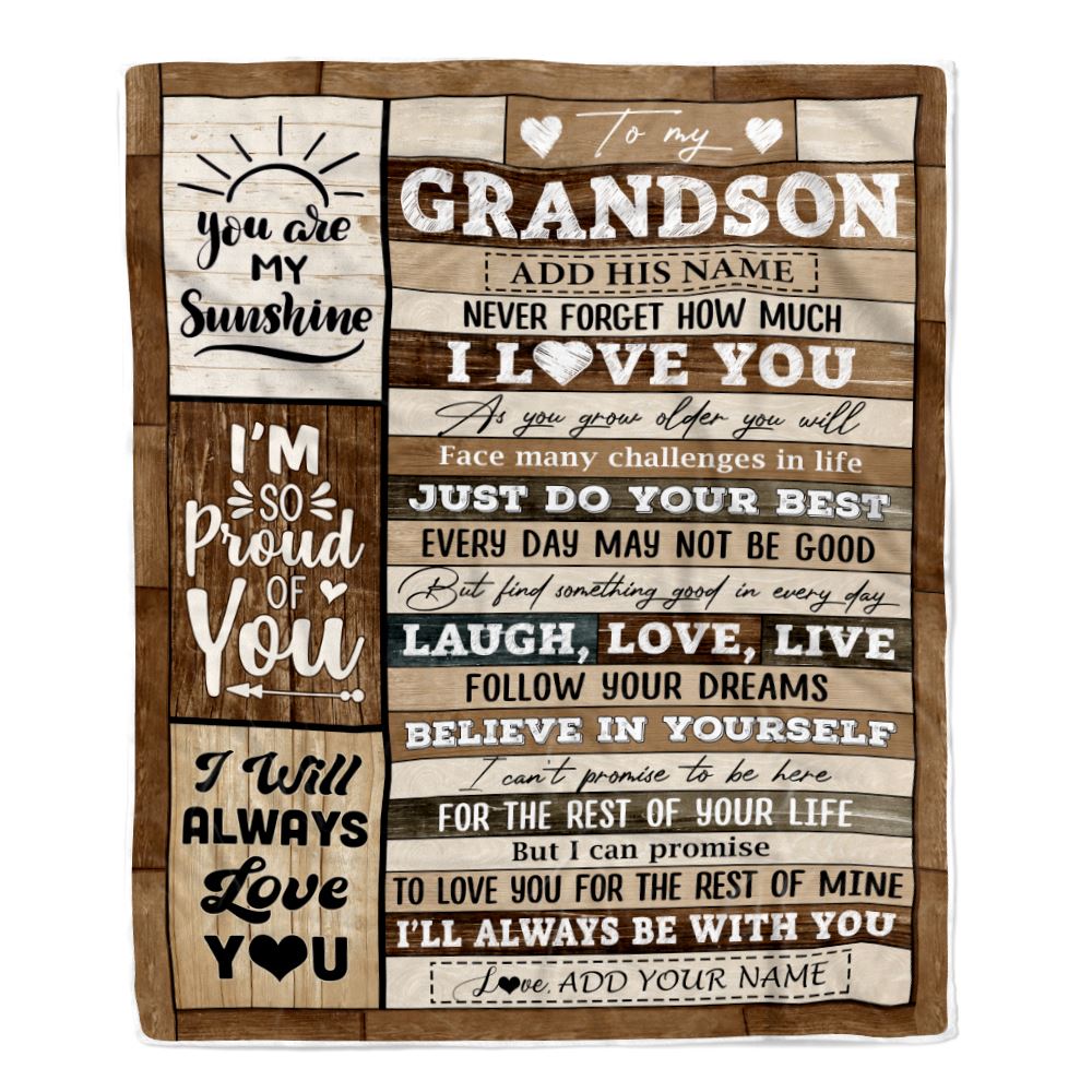 Personalized Gifts For Grandson From Grandma Grandpa Blanket Wood Love You Fathers Day Grandson Gifts Birthday Graduation Christmas Customized Fleece Blanket | teecentury