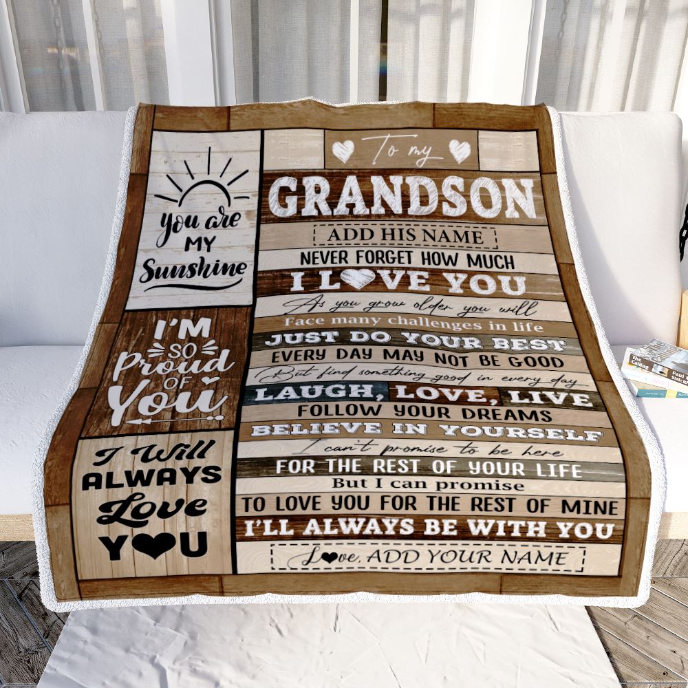 Personalized Gifts For Grandson From Grandma Grandpa Blanket Wood Love You Fathers Day Grandson Gifts Birthday Graduation Christmas Customized Fleece Blanket | teecentury