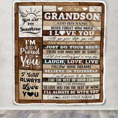 Personalized Gifts For Grandson From Grandma Grandpa Blanket Wood Love You Fathers Day Grandson Gifts Birthday Graduation Christmas Customized Fleece Blanket | teecentury