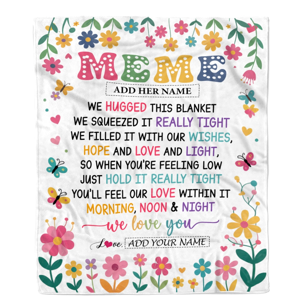 Personalized Gifts For Meme From Granddaughter Grandkids Blanket We Hugged This Blanket Floral Presents Birthday Gift For Meme Gifts Customized Fleece Blanket | teecentury