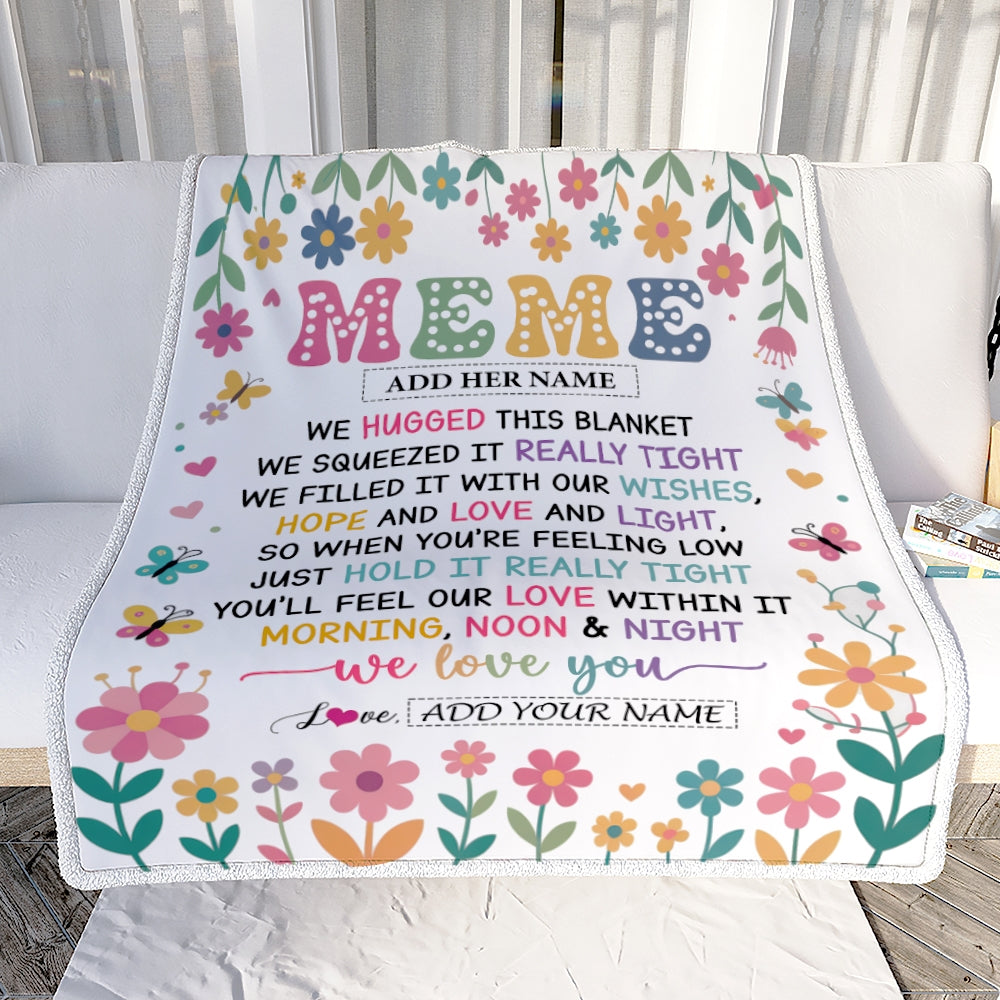 Personalized Gifts For Meme From Granddaughter Grandkids Blanket We Hugged This Blanket Floral Presents Birthday Gift For Meme Gifts Customized Fleece Blanket | teecentury