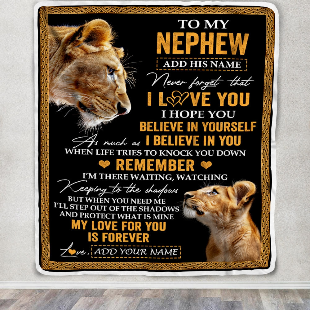 Personalized Gifts For Nephew Blanket From Aunt Auntie Lion My Love For You Is Forever Nephew Birthday Gifts Graduation Christmas Custom Fleece Throw Blanket | teecentury