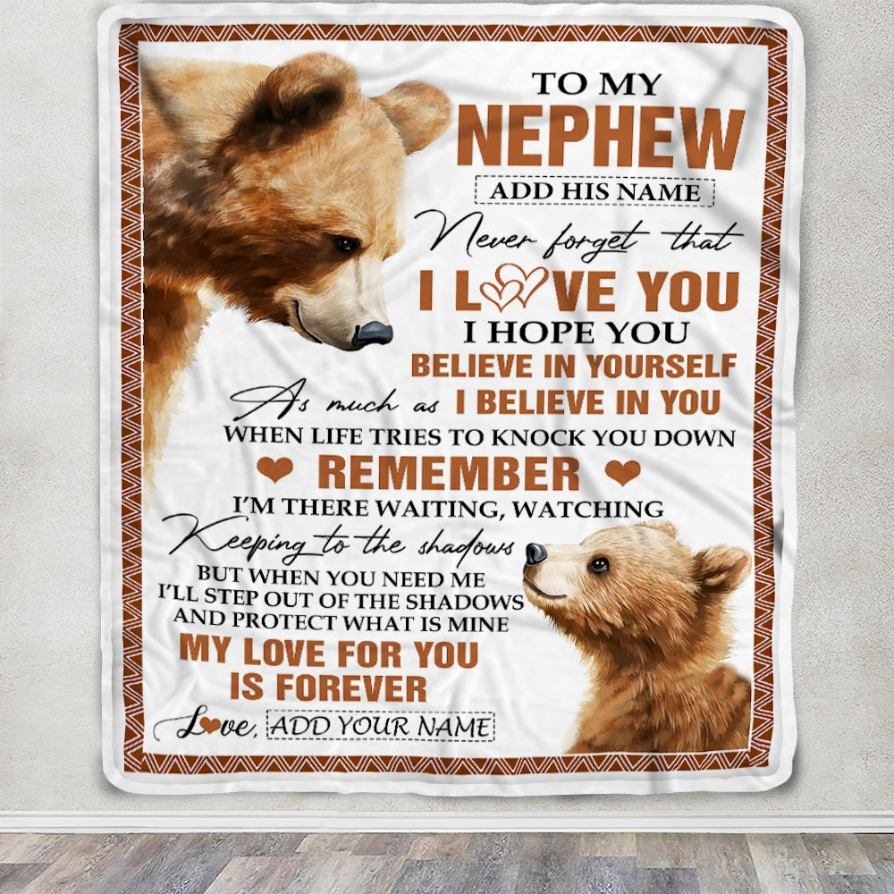 Personalized Gifts For Nephew Blanket From Aunt Uncle Bear My Love For You Is Forever Nephew Birthday Gifts Graduation Christmas Custom Fleece Throw Blanket | teecentury