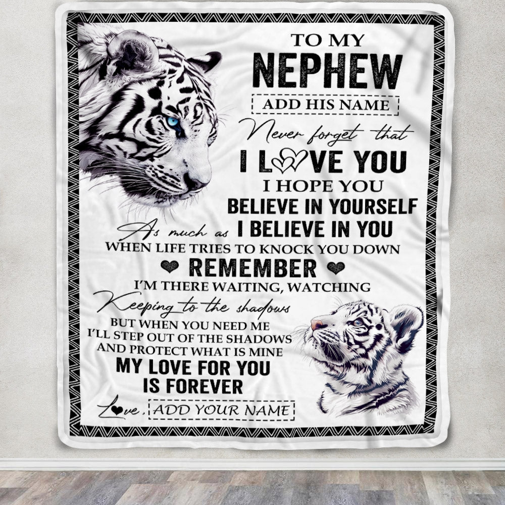 Personalized Gifts For Nephew Blanket From Aunt Uncle White Tiger My Love For You Is Forever Nephew Birthday Gifts Graduation Christmas Custom Fleece Blanket | teecentury