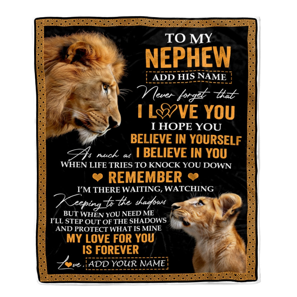 Personalized Gifts For Nephew Blanket From Uncle Lion My Love For You Is Forever Nephew Birthday Gifts Graduation Christmas Custom Fleece Throw Blanket | teecentury