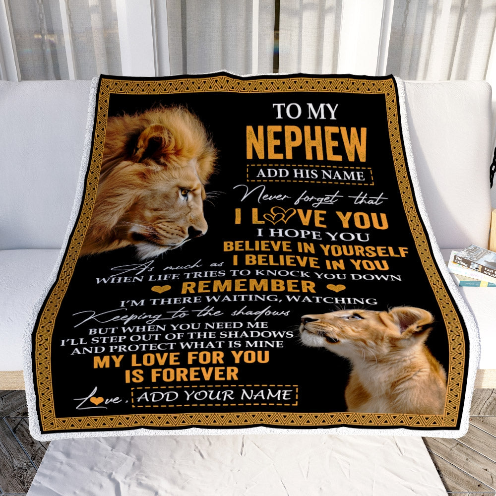 Personalized Gifts For Nephew Blanket From Uncle Lion My Love For You Is Forever Nephew Birthday Gifts Graduation Christmas Custom Fleece Throw Blanket | teecentury