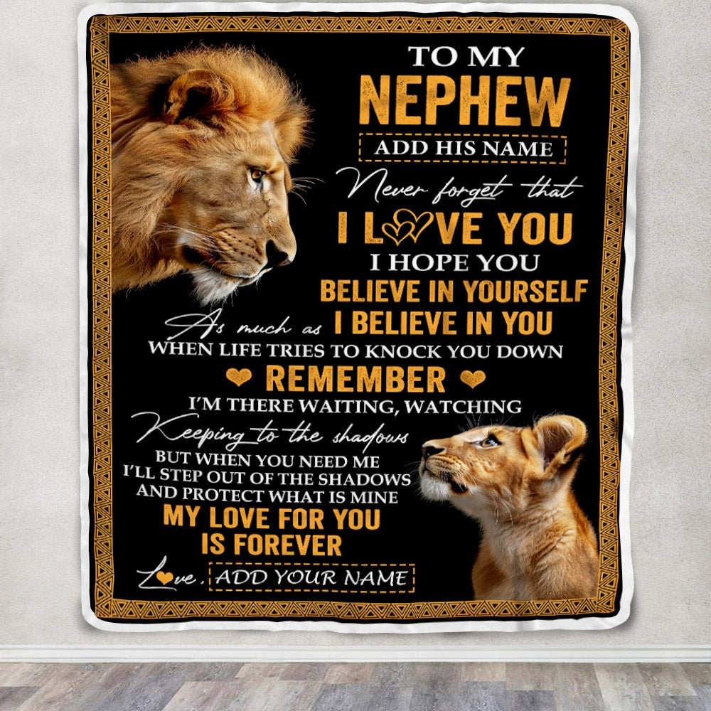 Personalized Gifts For Nephew Blanket From Uncle Lion My Love For You Is Forever Nephew Birthday Gifts Graduation Christmas Custom Fleece Throw Blanket | teecentury