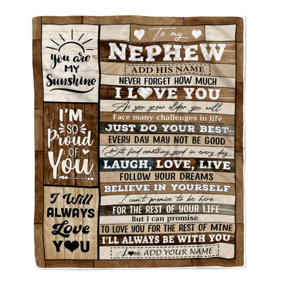 Personalized Gifts For Nephew From Aunt Uncle Auntie Blanket Wood Love You Fathers Day Nephew Gifts Birthday Graduation Christmas Customized Fleece Blanket | teecentury