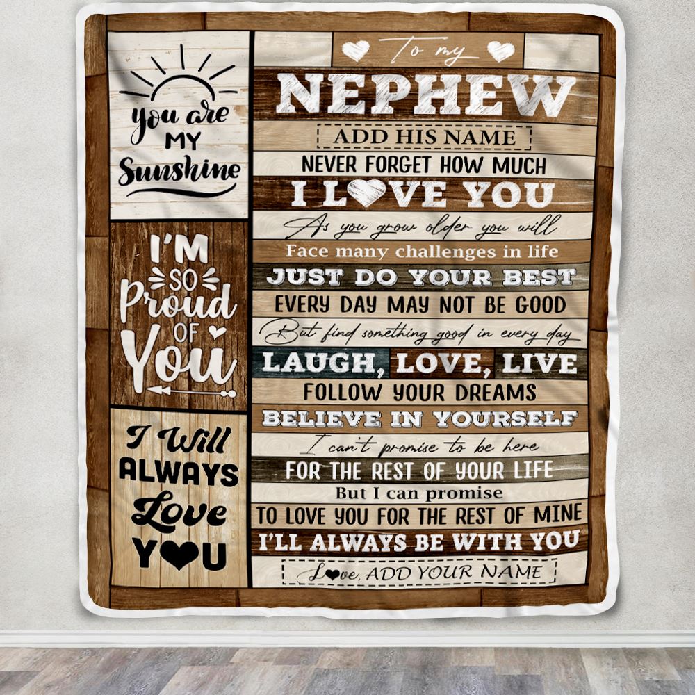 Personalized Gifts For Nephew From Aunt Uncle Auntie Blanket Wood Love You Fathers Day Nephew Gifts Birthday Graduation Christmas Customized Fleece Blanket | teecentury