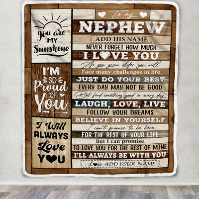 Personalized Gifts For Nephew From Aunt Uncle Auntie Blanket Wood Love You Fathers Day Nephew Gifts Birthday Graduation Christmas Customized Fleece Blanket | teecentury