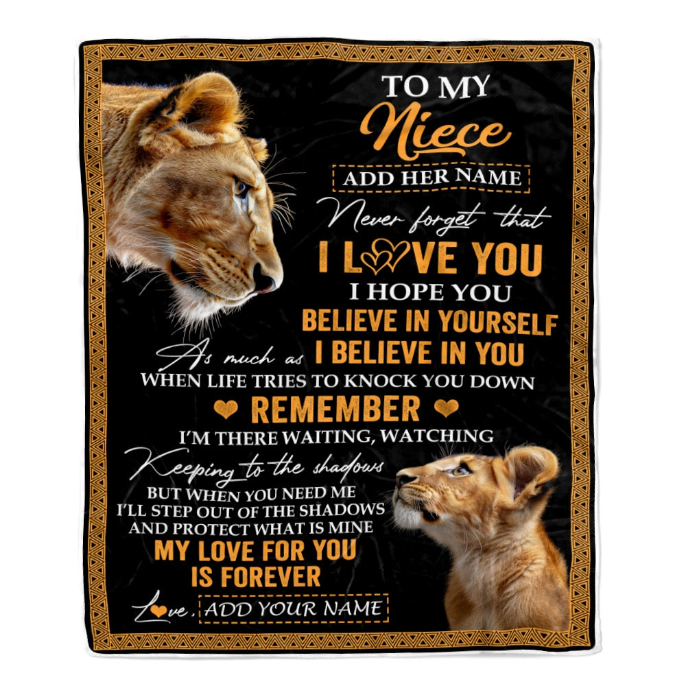 Personalized Gifts For Niece Blanket From Aunt Auntie Lion My Love For You Is Forever Niece Birthday Gifts Graduation Christmas Custom Fleece Throw Blanket | teecentury