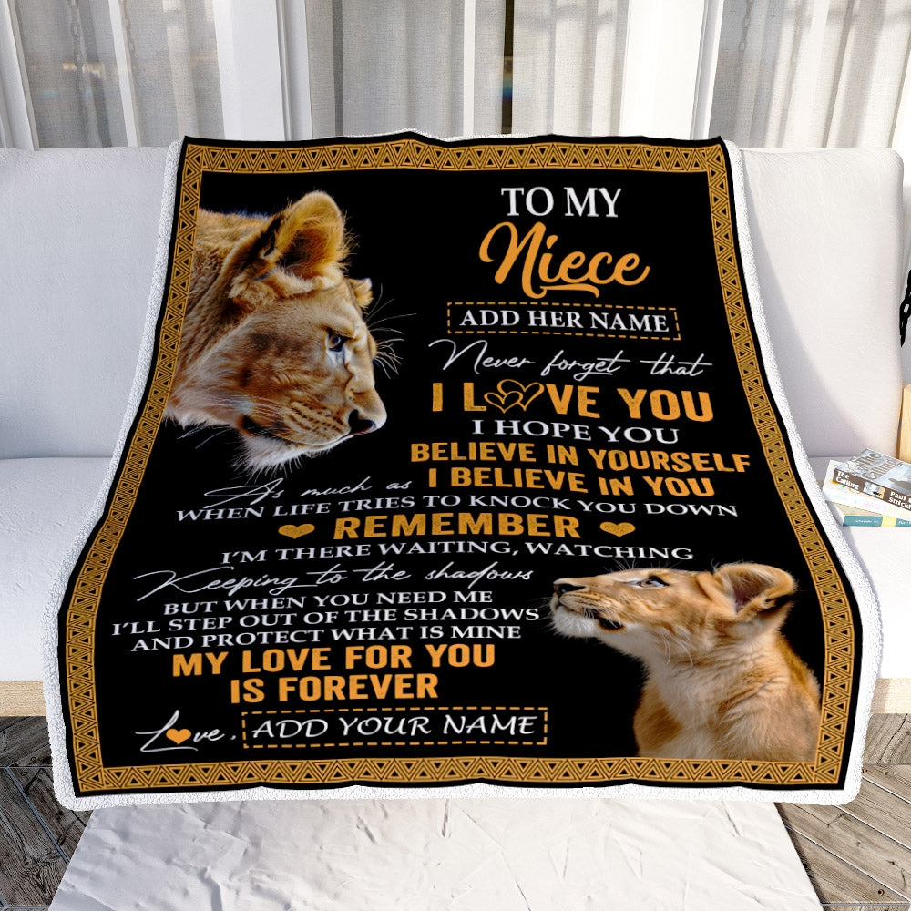 Personalized Gifts For Niece Blanket From Aunt Auntie Lion My Love For You Is Forever Niece Birthday Gifts Graduation Christmas Custom Fleece Throw Blanket | teecentury