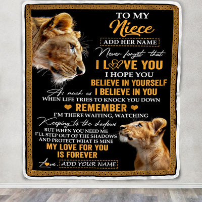 Personalized Gifts For Niece Blanket From Aunt Auntie Lion My Love For You Is Forever Niece Birthday Gifts Graduation Christmas Custom Fleece Throw Blanket | teecentury