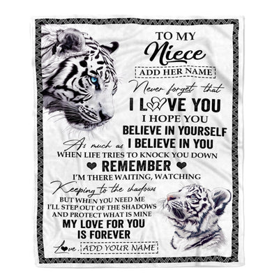 Personalized Gifts For Niece Blanket From Aunt Uncle White Tiger My Love For You Is Forever Niece Birthday Gifts Graduation Christmas Custom Fleece Blanket | teecentury