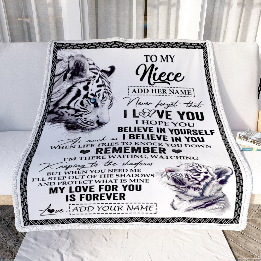 Personalized Gifts For Niece Blanket From Aunt Uncle White Tiger My Love For You Is Forever Niece Birthday Gifts Graduation Christmas Custom Fleece Blanket | teecentury