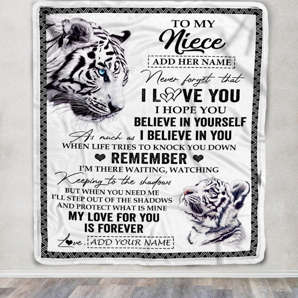 Personalized Gifts For Niece Blanket From Aunt Uncle White Tiger My Love For You Is Forever Niece Birthday Gifts Graduation Christmas Custom Fleece Blanket | teecentury