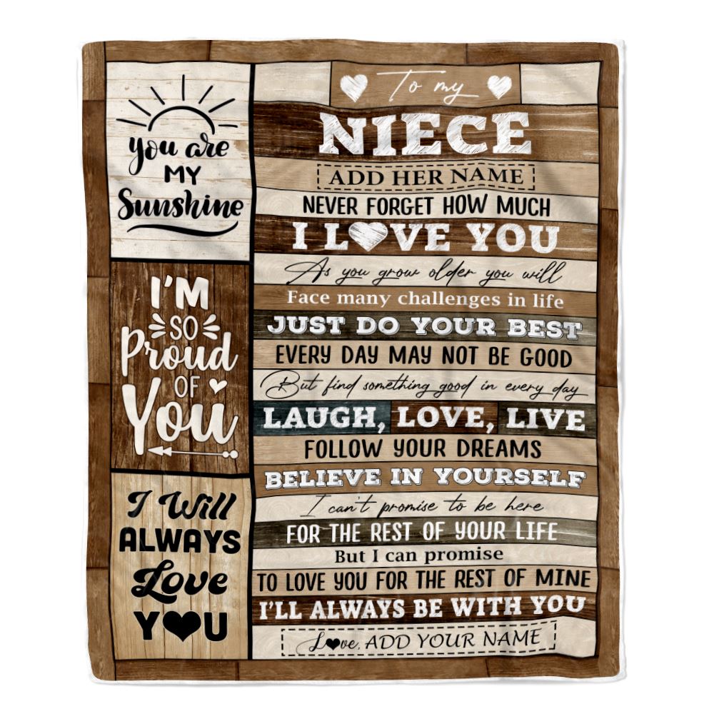 Personalized Gifts For Niece From Aunt Uncle Auntie Blanket Wood Love You Mothers Day Niece Gifts Birthday Graduation Christmas Customized Fleece Blanket | teecentury