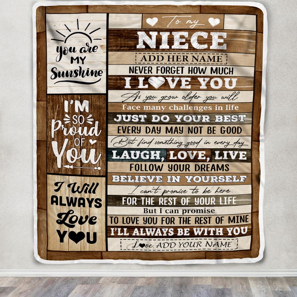 Personalized Gifts For Niece From Aunt Uncle Auntie Blanket Wood Love You Mothers Day Niece Gifts Birthday Graduation Christmas Customized Fleece Blanket | teecentury