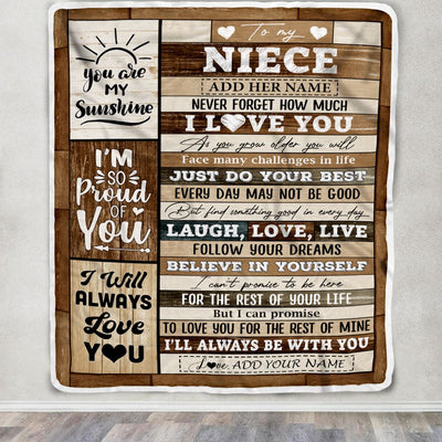 Personalized Gifts For Niece From Aunt Uncle Auntie Blanket Wood Love You Mothers Day Niece Gifts Birthday Graduation Christmas Customized Fleece Blanket | teecentury