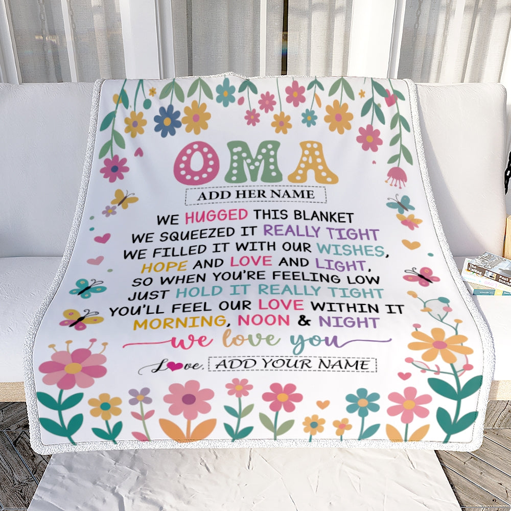 Personalized Gifts For Oma From Granddaughter Grandkids Blanket We Hugged This Blanket Floral Presents Birthday Gift For Oma Gifts Customized Fleece Blanket | teecentury
