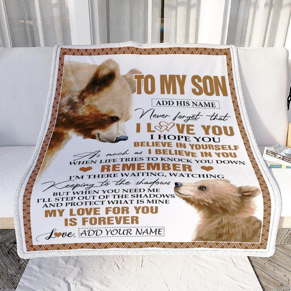 Personalized Gifts For Son Blanket From Dad Mom Father Bear My Love For You Is Forever Son Birthday Gifts Graduation Christmas Custom Fleece Throw Blanket | teecentury