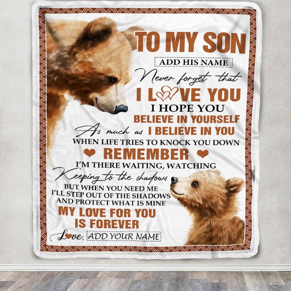 Personalized Gifts For Son Blanket From Dad Mom Father Bear My Love For You Is Forever Son Birthday Gifts Graduation Christmas Custom Fleece Throw Blanket | teecentury