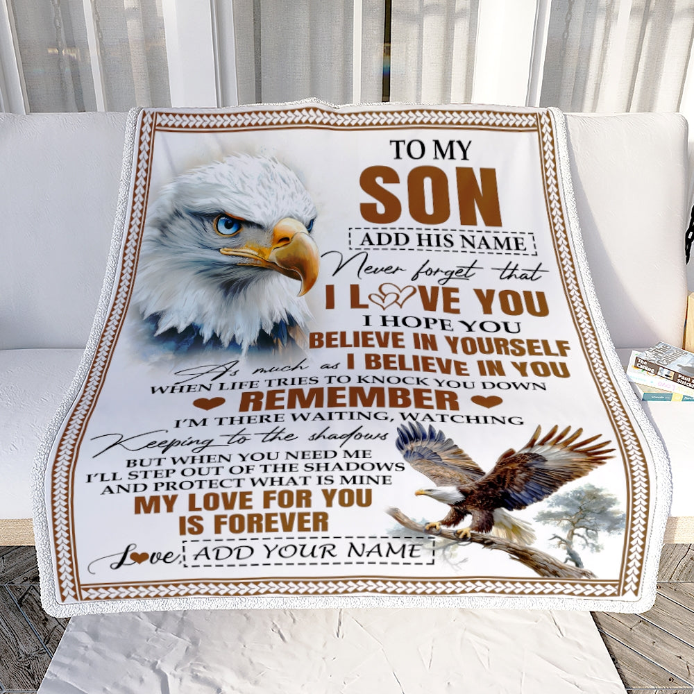 Personalized Gifts For Son Blanket From Dad Mom Father Eagle My Love For You Is Forever Son Birthday Gifts Graduation Christmas Custom Fleece Throw Blanket | teecentury