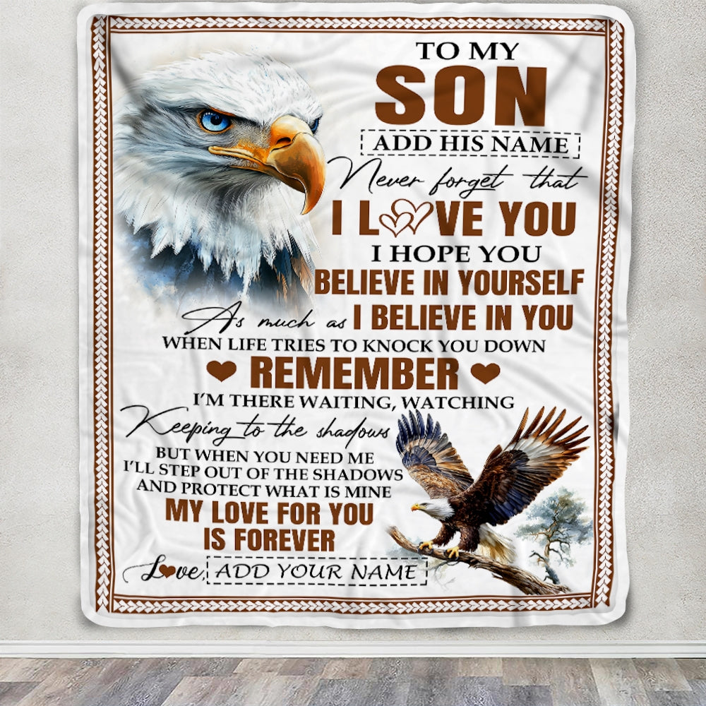 Personalized Gifts For Son Blanket From Dad Mom Father Eagle My Love For You Is Forever Son Birthday Gifts Graduation Christmas Custom Fleece Throw Blanket | teecentury