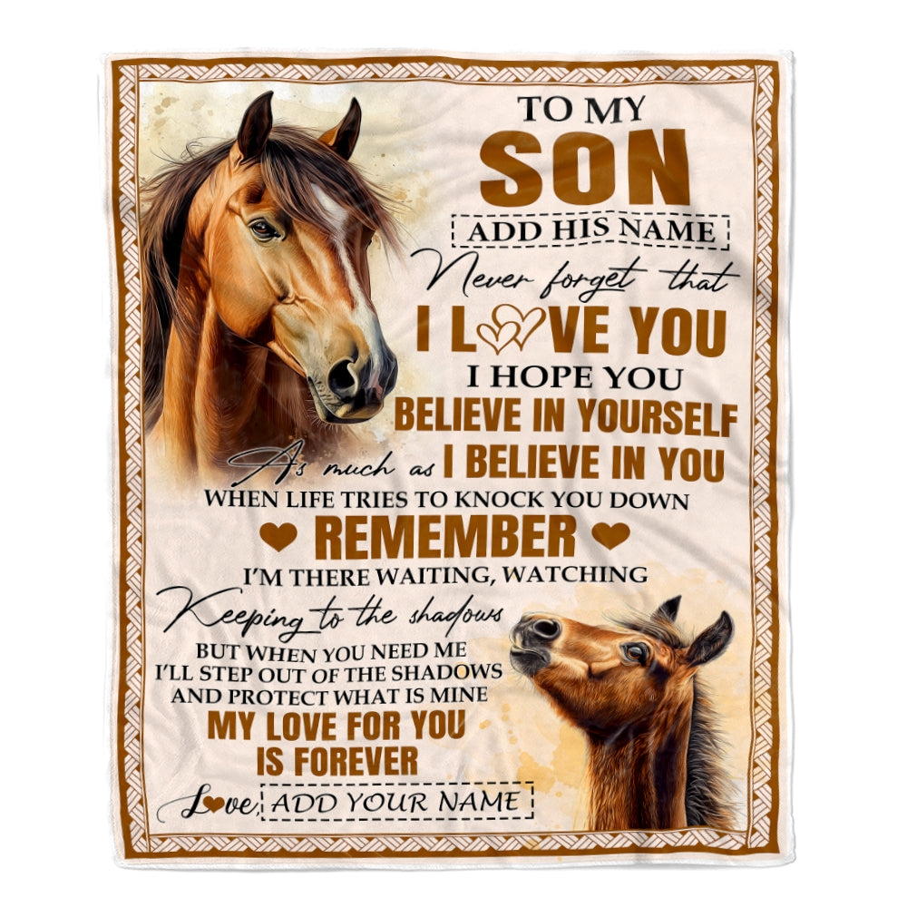 Personalized Gifts For Son Blanket From Dad Mom Father Horse My Love For You Is Forever Son Birthday Gifts Graduation Christmas Custom Fleece Throw Blanket | teecentury
