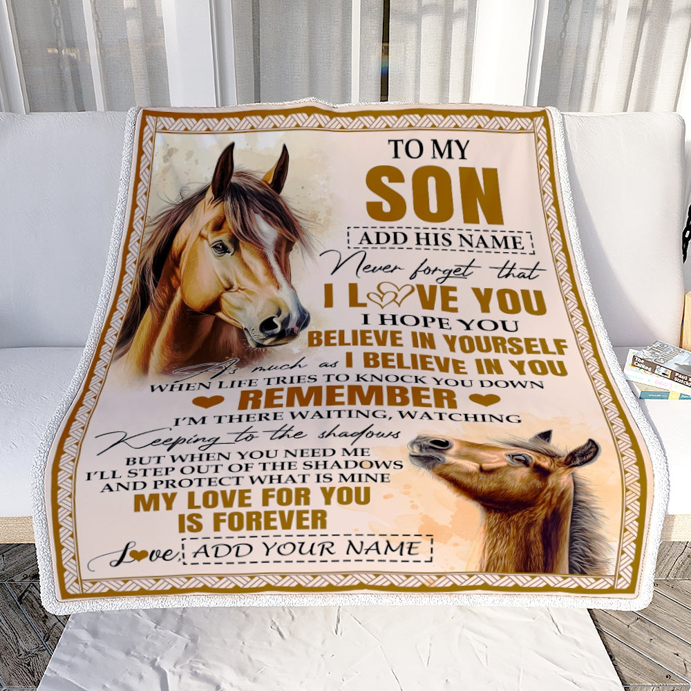Personalized Gifts For Son Blanket From Dad Mom Father Horse My Love For You Is Forever Son Birthday Gifts Graduation Christmas Custom Fleece Throw Blanket | teecentury