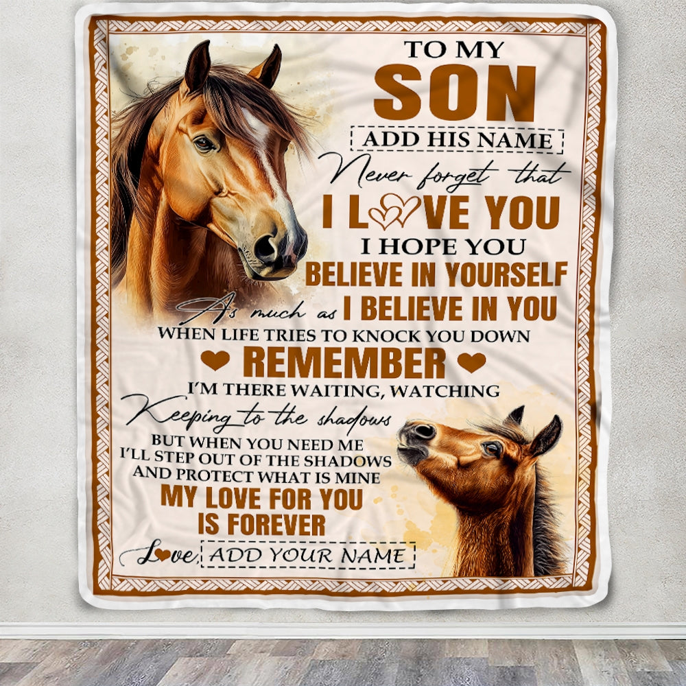 Personalized Gifts For Son Blanket From Dad Mom Father Horse My Love For You Is Forever Son Birthday Gifts Graduation Christmas Custom Fleece Throw Blanket | teecentury
