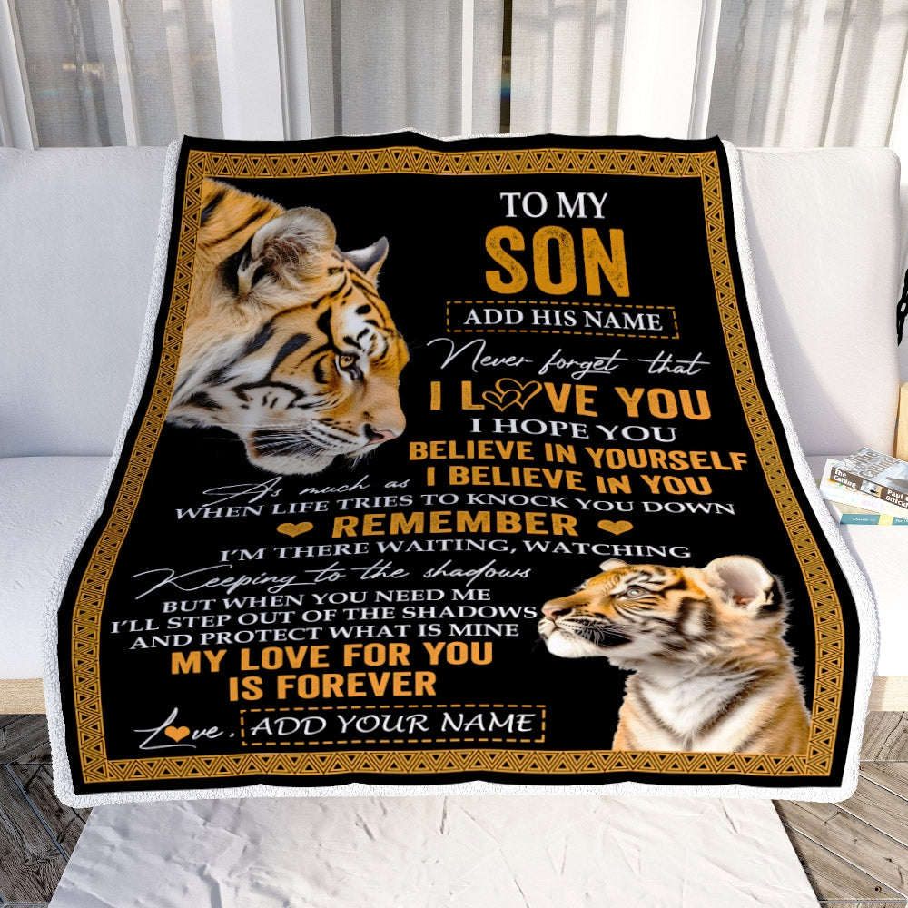 Personalized Gifts For Son Blanket From Dad Mom Father Tiger My Love For You Is Forever Son Birthday Gifts Graduation Christmas Custom Fleece Throw Blanket | teecentury