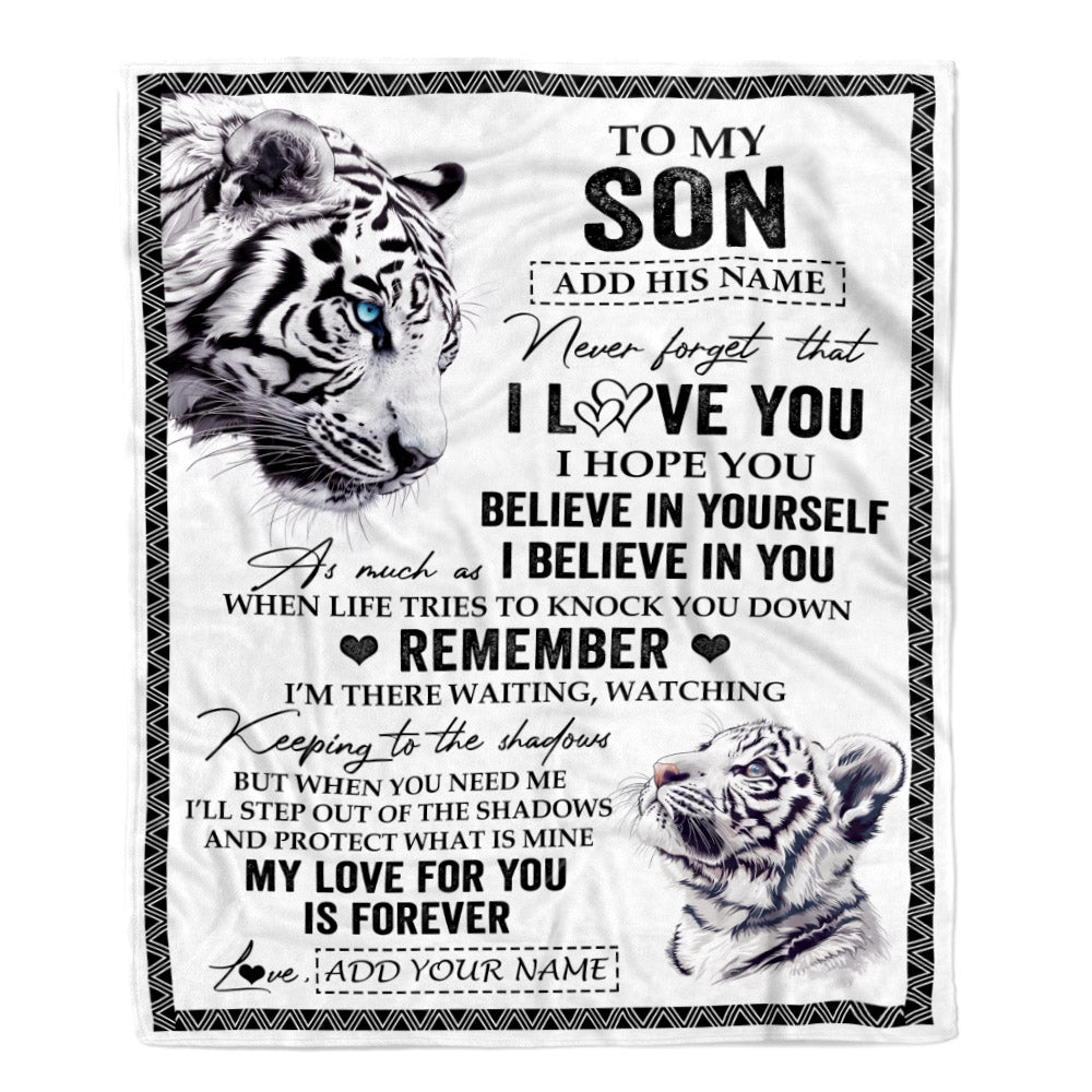 Personalized Gifts For Son Blanket From Mom Dad Father White Tiger My Love For You Is Forever Son Birthday Gifts Graduation Christmas Custom Fleece Blanket | teecentury