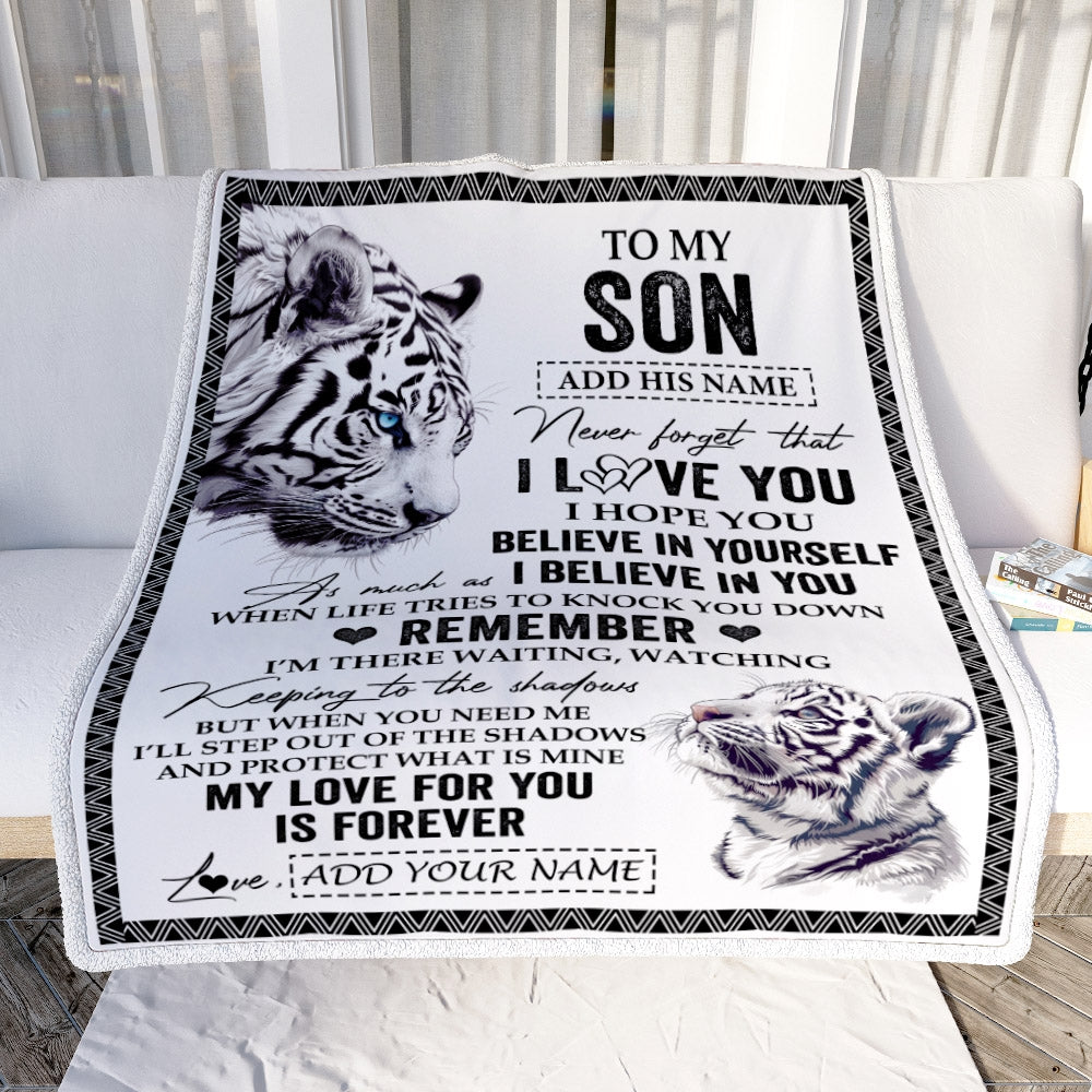 Personalized Gifts For Son Blanket From Mom Dad Father White Tiger My Love For You Is Forever Son Birthday Gifts Graduation Christmas Custom Fleece Blanket | teecentury