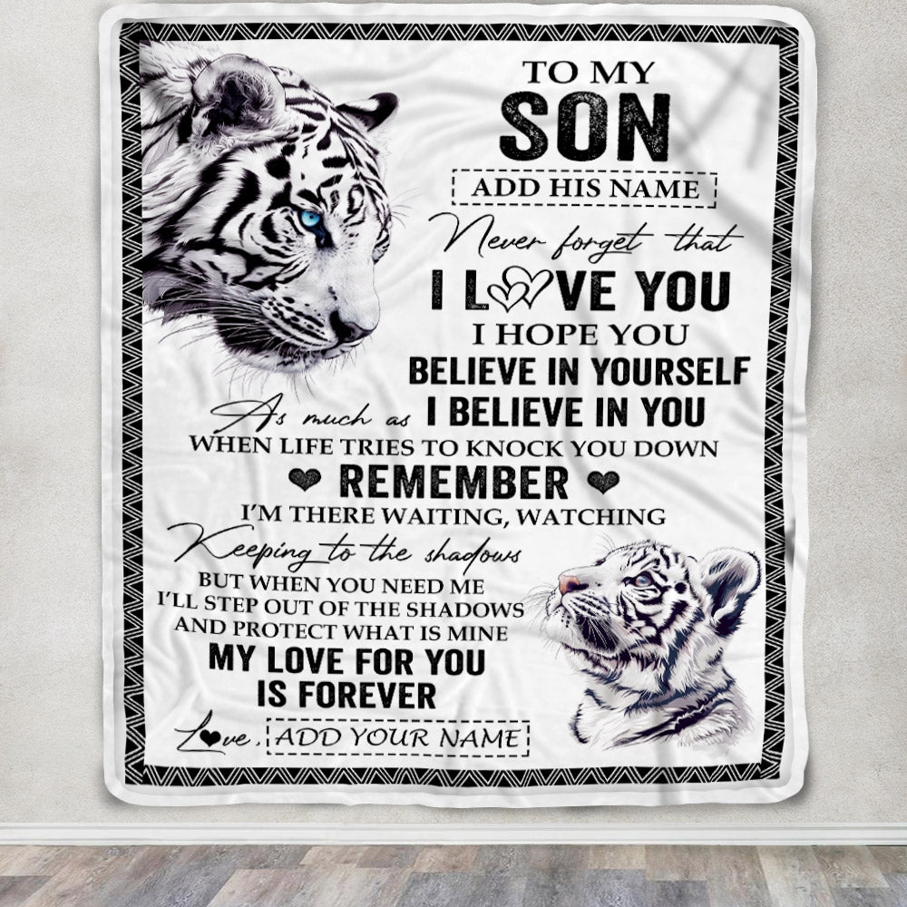 Personalized Gifts For Son Blanket From Mom Dad Father White Tiger My Love For You Is Forever Son Birthday Gifts Graduation Christmas Custom Fleece Blanket | teecentury