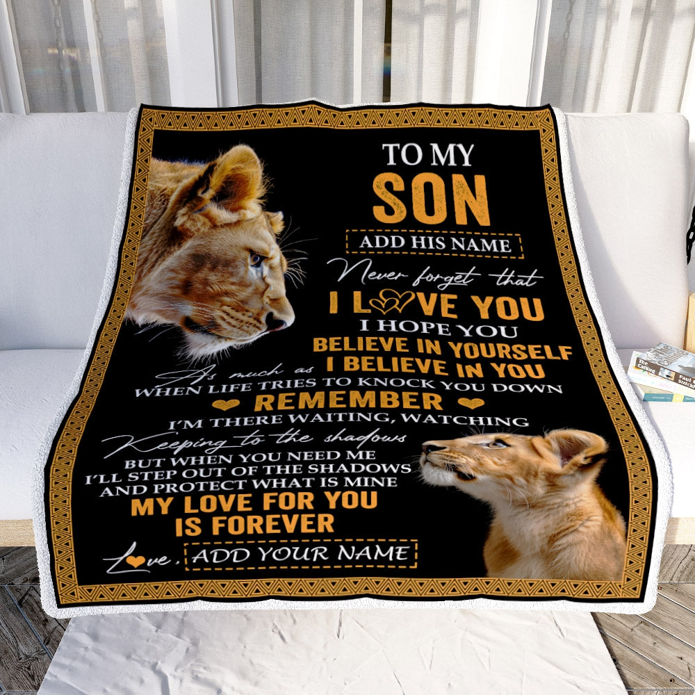 Personalized Gifts For Son Blanket From Mom Mother Lion My Love For You Is Forever Son Birthday Gifts Graduation Christmas Custom Fleece Throw Blanket | teecentury