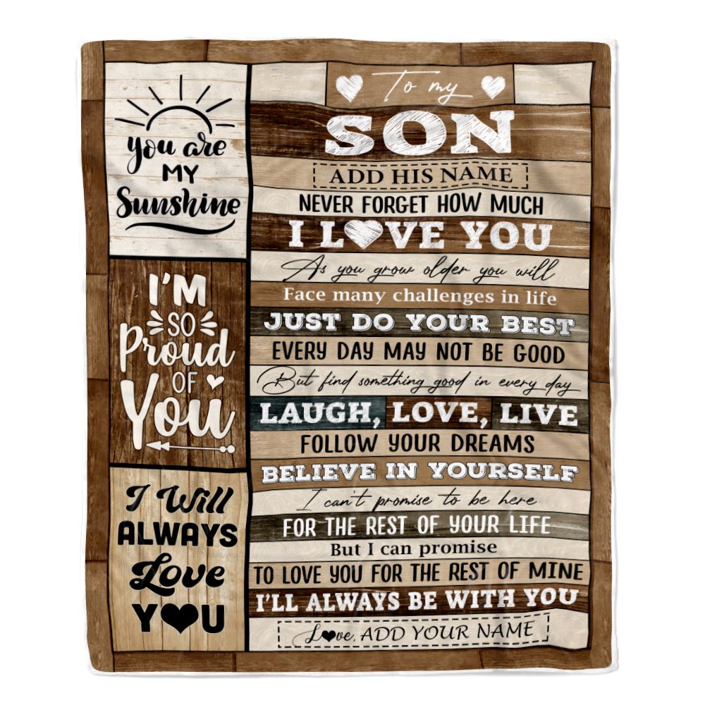 Personalized Gifts For Son From Mom Dad Mother Blanket Wood Love You Fathers Day Son Gifts Birthday Graduation Christmas Customized Fleece Throw Blanket | teecentury