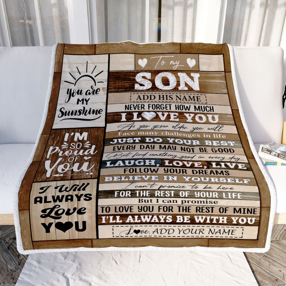 Personalized Gifts For Son From Mom Dad Mother Blanket Wood Love You Fathers Day Son Gifts Birthday Graduation Christmas Customized Fleece Throw Blanket | teecentury