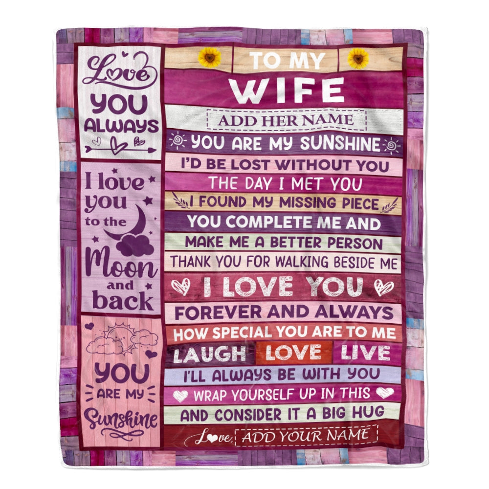 Personalized Gifts For Wife From Husband Blanket Wood Love You Always Valentines Anniversary Romantic Birthday Gifts For Wife Christmas Fleece Throw Blanket | teecentury