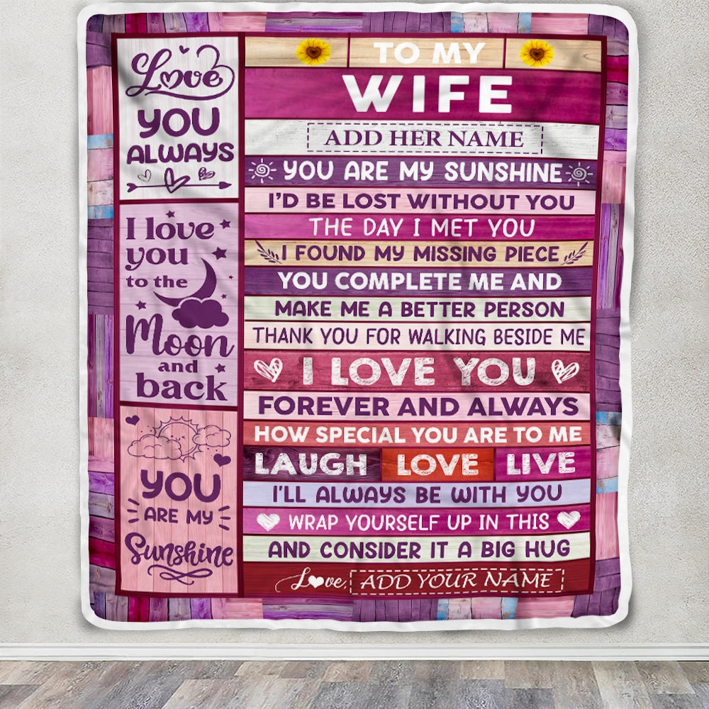 Personalized Gifts For Wife From Husband Blanket Wood Love You Always Valentines Anniversary Romantic Birthday Gifts For Wife Christmas Fleece Throw Blanket | teecentury