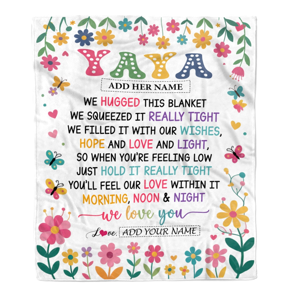 Personalized Gifts For Yaya From Kids Grandkids Blanket We Hugged This Blanket Floral Presents Birthday Gift For Yaya Gifts Customized Fleece Throw Blanket | teecentury