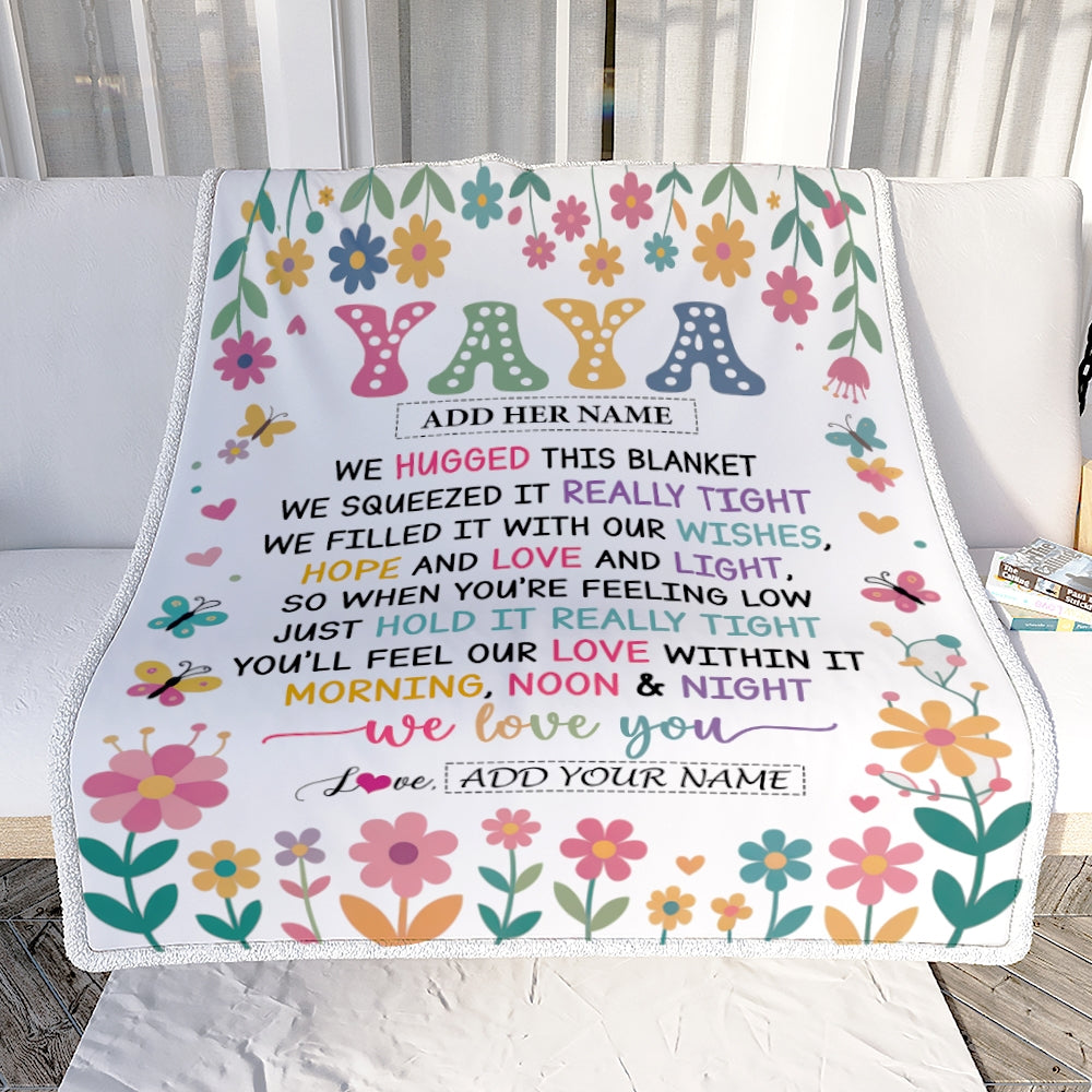Personalized Gifts For Yaya From Kids Grandkids Blanket We Hugged This Blanket Floral Presents Birthday Gift For Yaya Gifts Customized Fleece Throw Blanket | teecentury