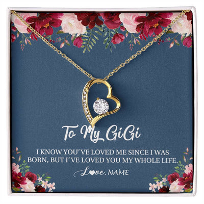Forever Love Necklace 18K Yellow Gold Finish | Personalized Gigi Necklace From Grandkids Granddaughter Grandson I've Loved You My Whole Life Floral Gigi Birthday Mothers Day Christmas Customized Message Card | teecentury